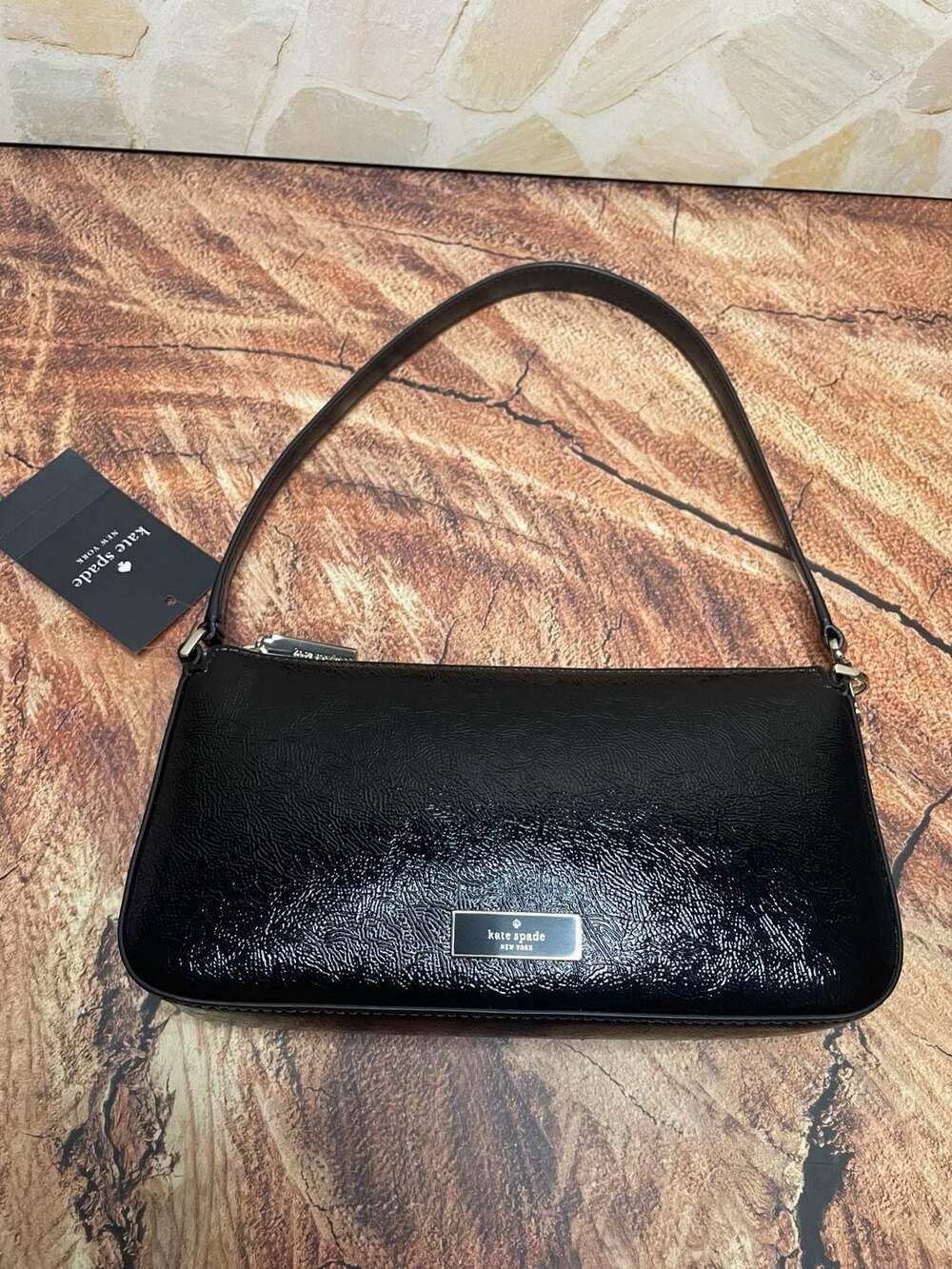 Kate Spade NY Bridget Crinkle Patent Leather Wristlet/Shoulder Bag Black